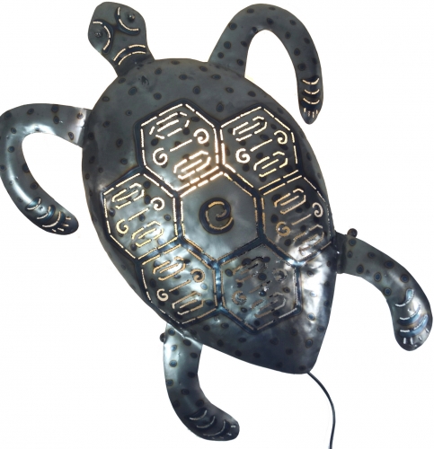 Wall lamp/wall light, children`s room light object, handmade of metal - turtle silver - 54x42x6 cm 