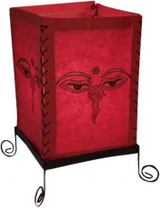 Lokta paper table lamp, square table lamp - Buddha`s eye red