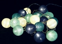 Fabric ball light chain, LED ball lantern light chain - turquoise..