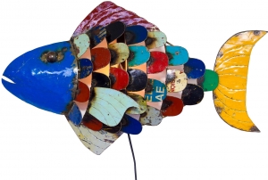 Wall lamp/wall sconce Iron fish, upcycling light object from scrap metal - fish - 38x66x13 cm 