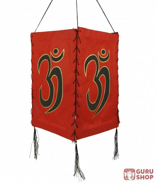 Lokta Paper Hanging Lampshade Ceiling Lamp Made Of Handmade Paper Om Red 28x18x18 Cm